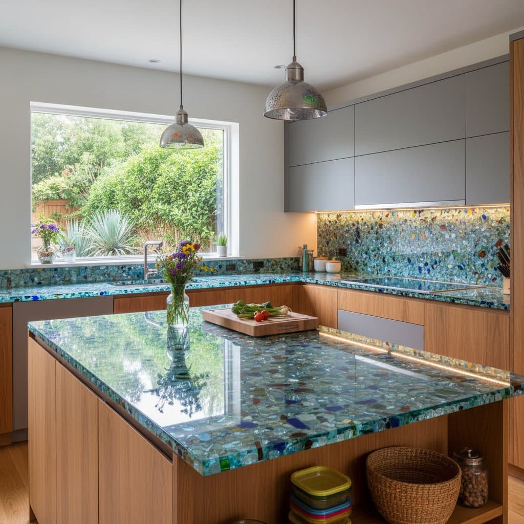 Featured image for Why Recycled Glass Countertops Hit 80% Waste Reuse