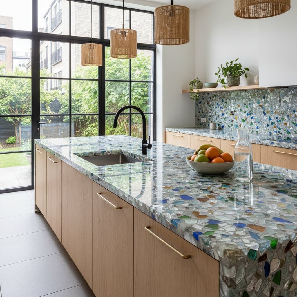 Featured image for Recycled Glass Countertops Cut Carbon and Elevate Design