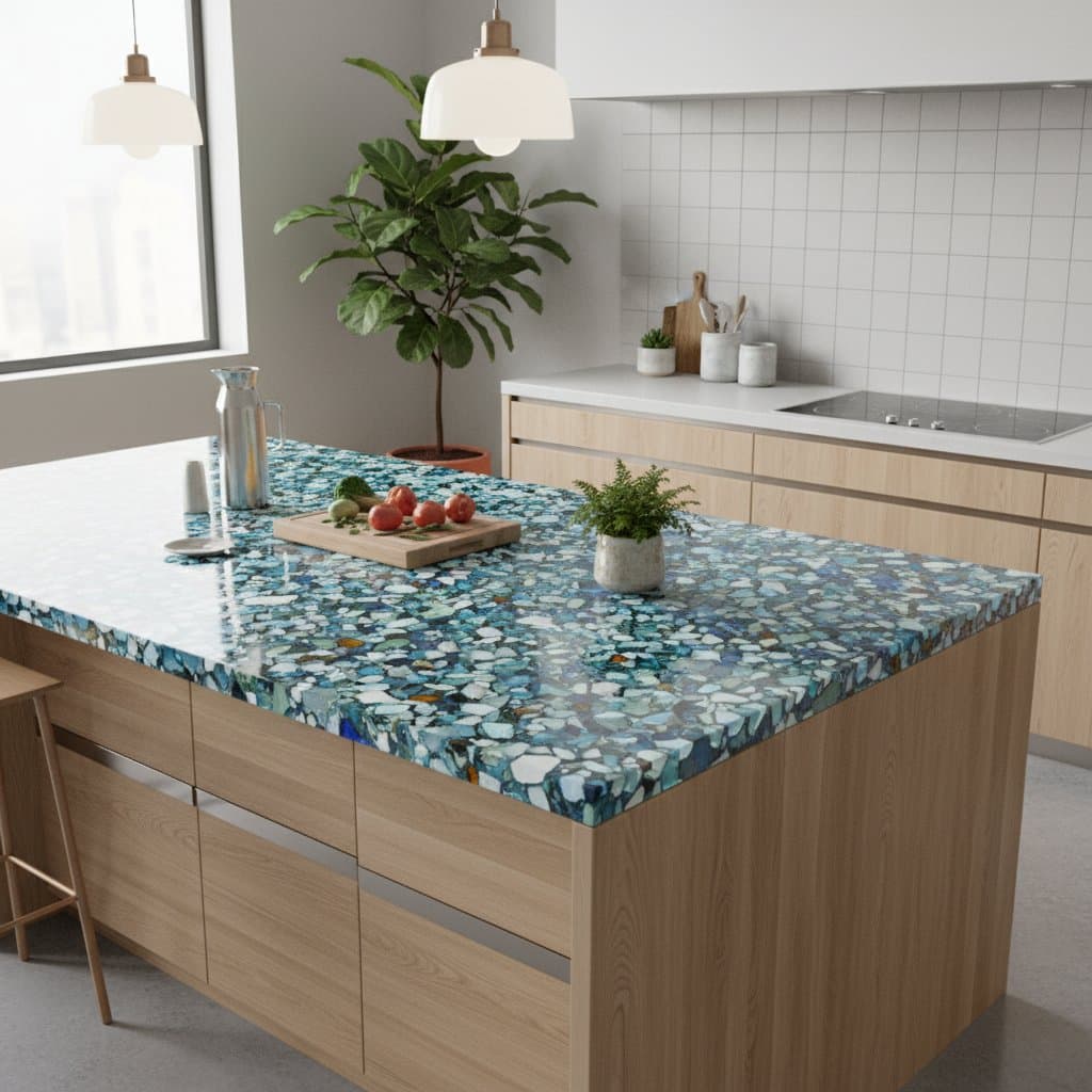 Featured image for Recycled Glass Countertops: Beauty from Waste at $60-120/sq ft
